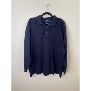 Hathaway Sport Navy Blue Long Sleeve Polo Shirt XL 100% Combed Cotton Classic Fi